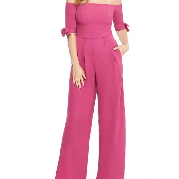 Gal Meets Glam Pants - Meredith crepe off the shoulder jumpsuit
